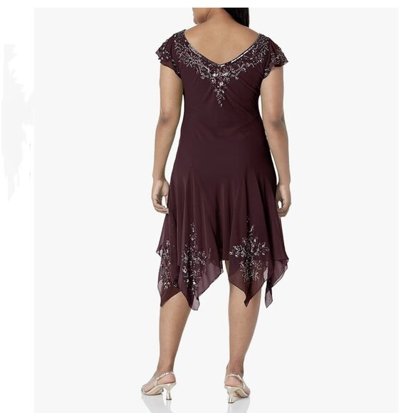 J Kara Flutter Sleeve Hanky Hem Short Cocktail Beaded Dress NWT Sz18 - Picture 2 of 12